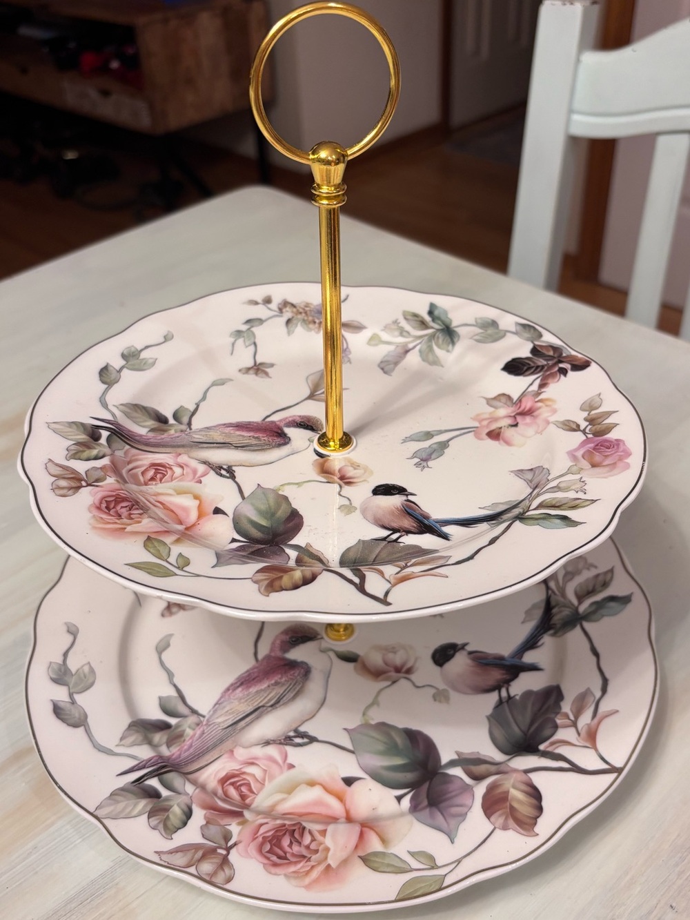 Grace Teaware Porcelain 2-Tier Server Gold Trim Floral Design Magnolia Garden